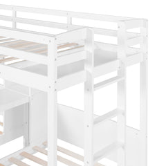Bellemave® Twin Over Twin Bunk Bed with Desk, Storage Shelves, Reading Lamp & Guardrails | Solid Wood Triple Bunk Bed - Bellemave