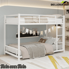 Bellemave® Twin Over Twin Bunk Bed with Ladder, High Guardrail & Slats - Bellemave