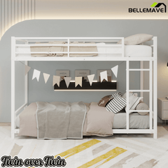 Bellemave® Twin Over Twin Bunk Bed with Ladder, High Guardrail & Slats - Bellemave