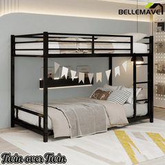 Bellemave® Twin Over Twin Bunk Bed with Ladder, High Guardrail & Slats - Bellemave