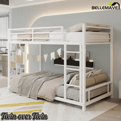 Bellemave® Twin Over Twin Bunk Bed with Ladder, High Guardrail & Slats - Bellemave