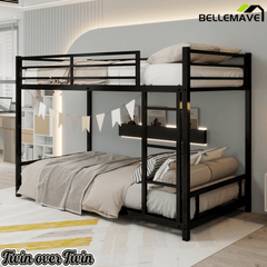Bellemave® Twin Over Twin Bunk Bed with Ladder, High Guardrail & Slats - Bellemave