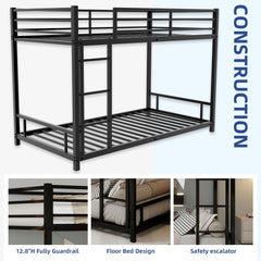Bellemave® Twin Over Twin Bunk Bed with Ladder, High Guardrail & Slats - Bellemave