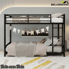 Bellemave® Twin Over Twin Bunk Bed with Ladder, High Guardrail & Slats - Bellemave