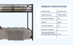 Bellemave® Twin Over Twin Bunk Bed with Ladder, High Guardrail & Slats - Bellemave