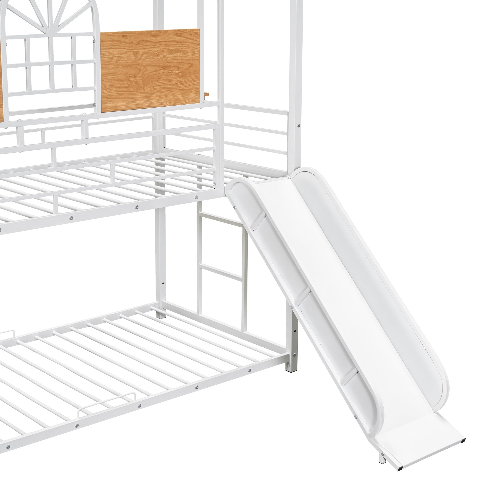 Bellemave® Twin Over Twin Bunk Bed with Slide, House Floor Bunk Bed with Storage Stairs and Shelves - Bellemave