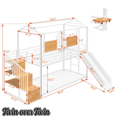 Bellemave® Twin Over Twin Bunk Bed with Slide, House Floor Bunk Bed with Storage Stairs and Shelves - Bellemave