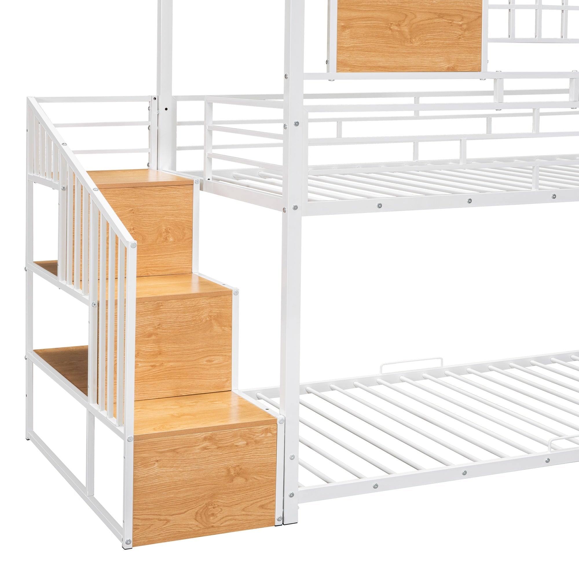 Bellemave® Twin Over Twin Bunk Bed with Slide, House Floor Bunk Bed with Storage Stairs and Shelves - Bellemave