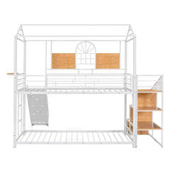 Bellemave® Twin Over Twin Bunk Bed with Slide, House Floor Bunk Bed with Storage Stairs and Shelves - Bellemave