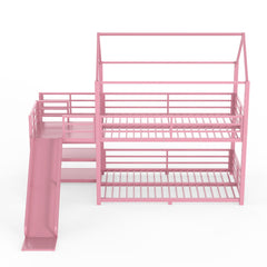 Bellemave® Twin Over Twin Bunk Bed with Slide, Kids House Floor Bunk Bed with Storage Stairs and Full Length Guardrail - Bellemave