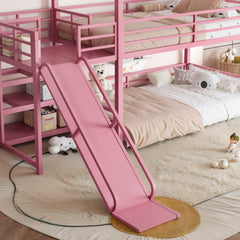 Bellemave® Twin Over Twin Bunk Bed with Slide, Kids House Floor Bunk Bed with Storage Stairs and Full Length Guardrail - Bellemave