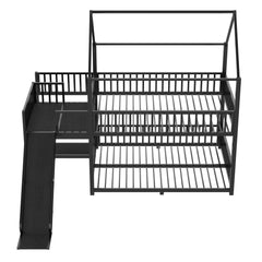 Bellemave® Twin Over Twin Bunk Bed with Slide, Kids House Floor Bunk Bed with Storage Stairs and Full Length Guardrail - Bellemave