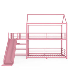 Bellemave® Twin Over Twin Bunk Bed with Slide, Kids House Floor Bunk Bed with Storage Stairs and Full Length Guardrail - Bellemave