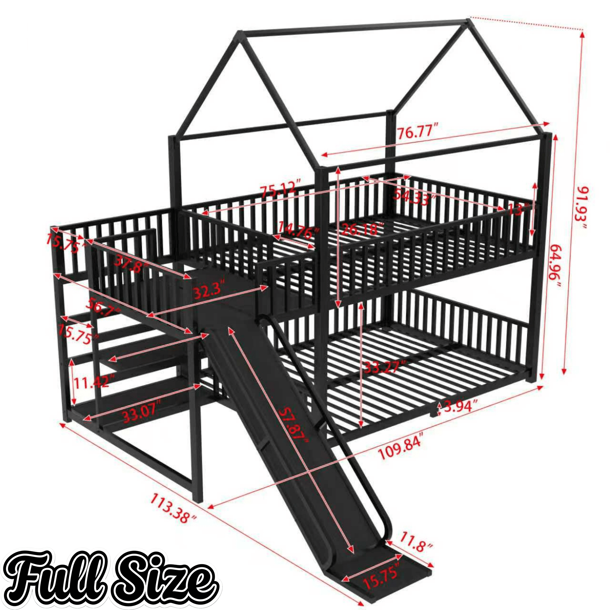Bellemave® Twin Over Twin Bunk Bed with Slide, Kids House Floor Bunk Bed with Storage Stairs and Full Length Guardrail - Bellemave