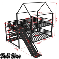 Bellemave® Twin Over Twin Bunk Bed with Slide, Kids House Floor Bunk Bed with Storage Stairs and Full Length Guardrail - Bellemave