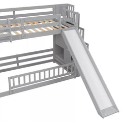 Close-up of the slide attached to a gray twin over twin bunk bed