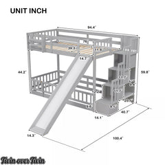 Twin over twin bunk bed dimensions and overall measurements diagram