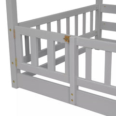 Close-up of the guardrail connection hardware on a gray twin over twin bunk bed
