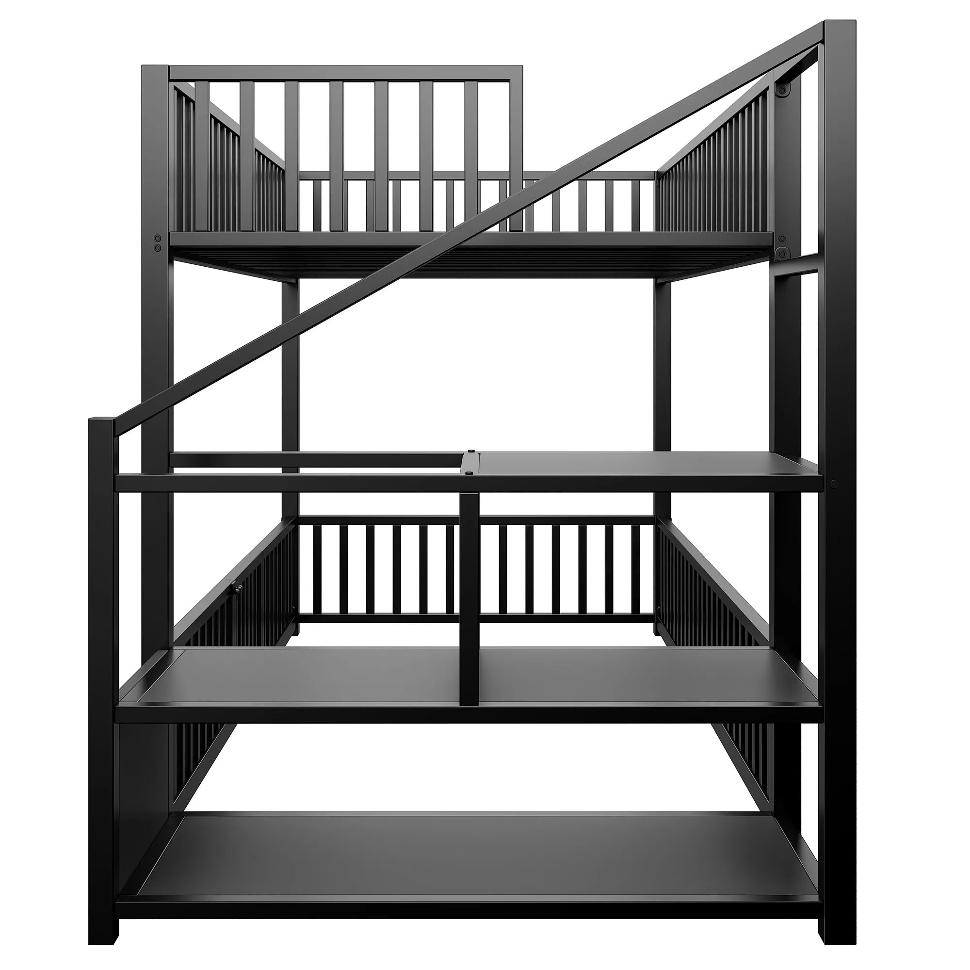 Bellemave® Twin Over Twin Bunk Bed with Stairs, Metal Floor Bunk Bed with Storage Ladder & Safety Guardrails, Low Bunk Bed for Kids & Teens - Bellemave