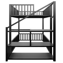 Bellemave® Twin Over Twin Bunk Bed with Stairs, Metal Floor Bunk Bed with Storage Ladder & Safety Guardrails, Low Bunk Bed for Kids & Teens - Bellemave