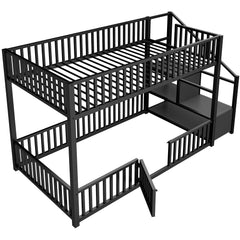 Bellemave® Twin Over Twin Bunk Bed with Stairs, Metal Floor Bunk Bed with Storage Ladder & Safety Guardrails, Low Bunk Bed for Kids & Teens - Bellemave