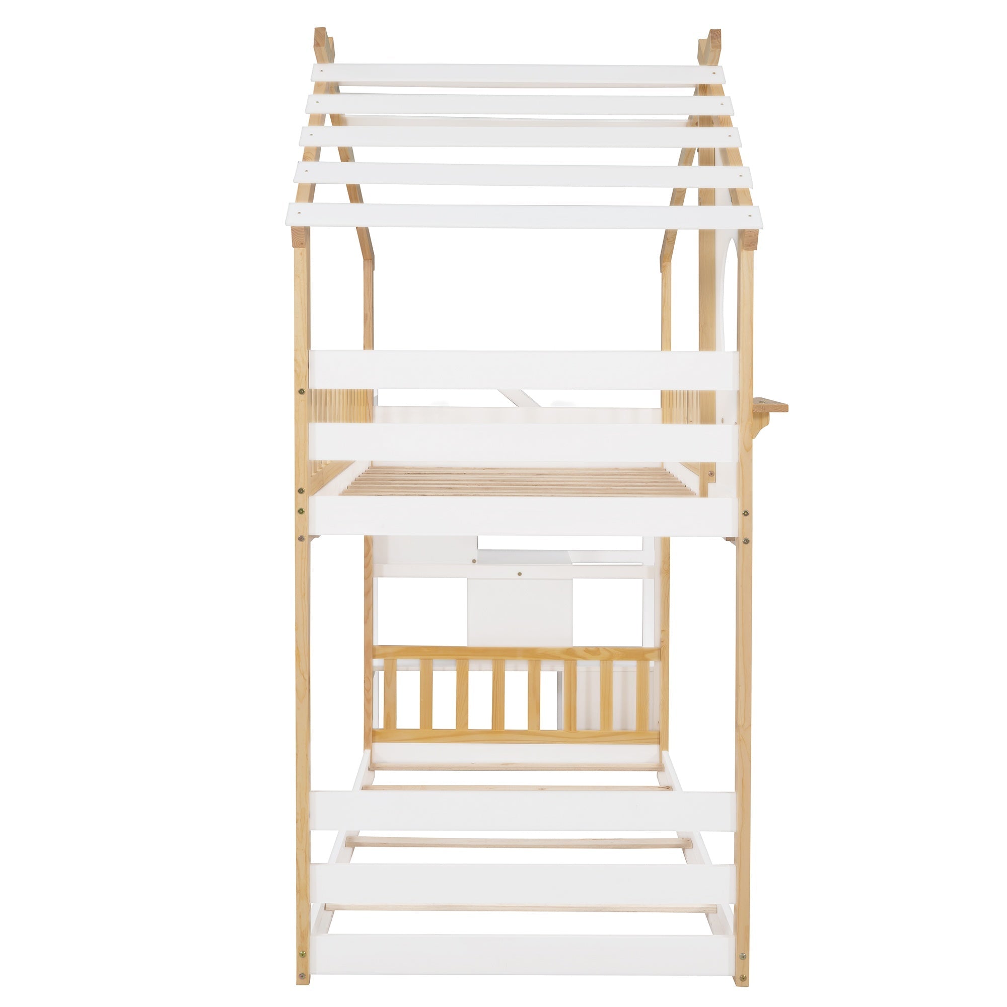 Bellemave® Twin Over Twin Bunk Bed with Stairs, Stairway House Bunk Bed Frame with Storage & Guard Rail - Bellemave