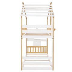 Bellemave® Twin Over Twin Bunk Bed with Stairs, Stairway House Bunk Bed Frame with Storage & Guard Rail - Bellemave