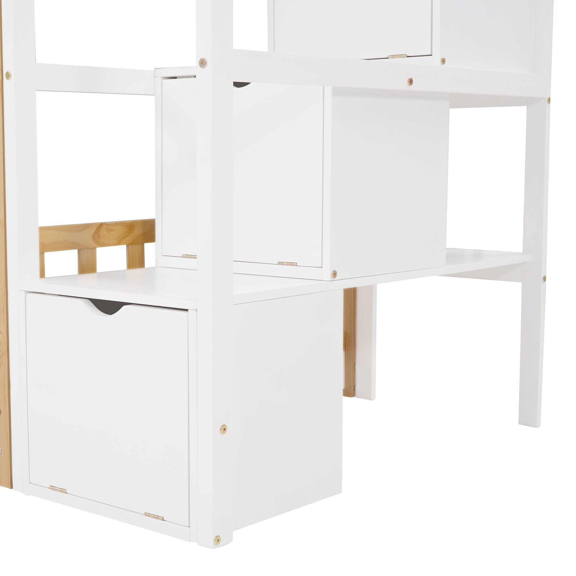 Bellemave® Twin Over Twin Bunk Bed with Stairs, Stairway House Bunk Bed Frame with Storage & Guard Rail - Bellemave