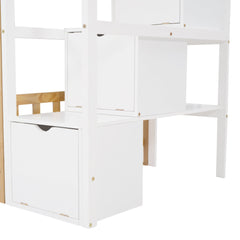 Bellemave® Twin Over Twin Bunk Bed with Stairs, Stairway House Bunk Bed Frame with Storage & Guard Rail - Bellemave
