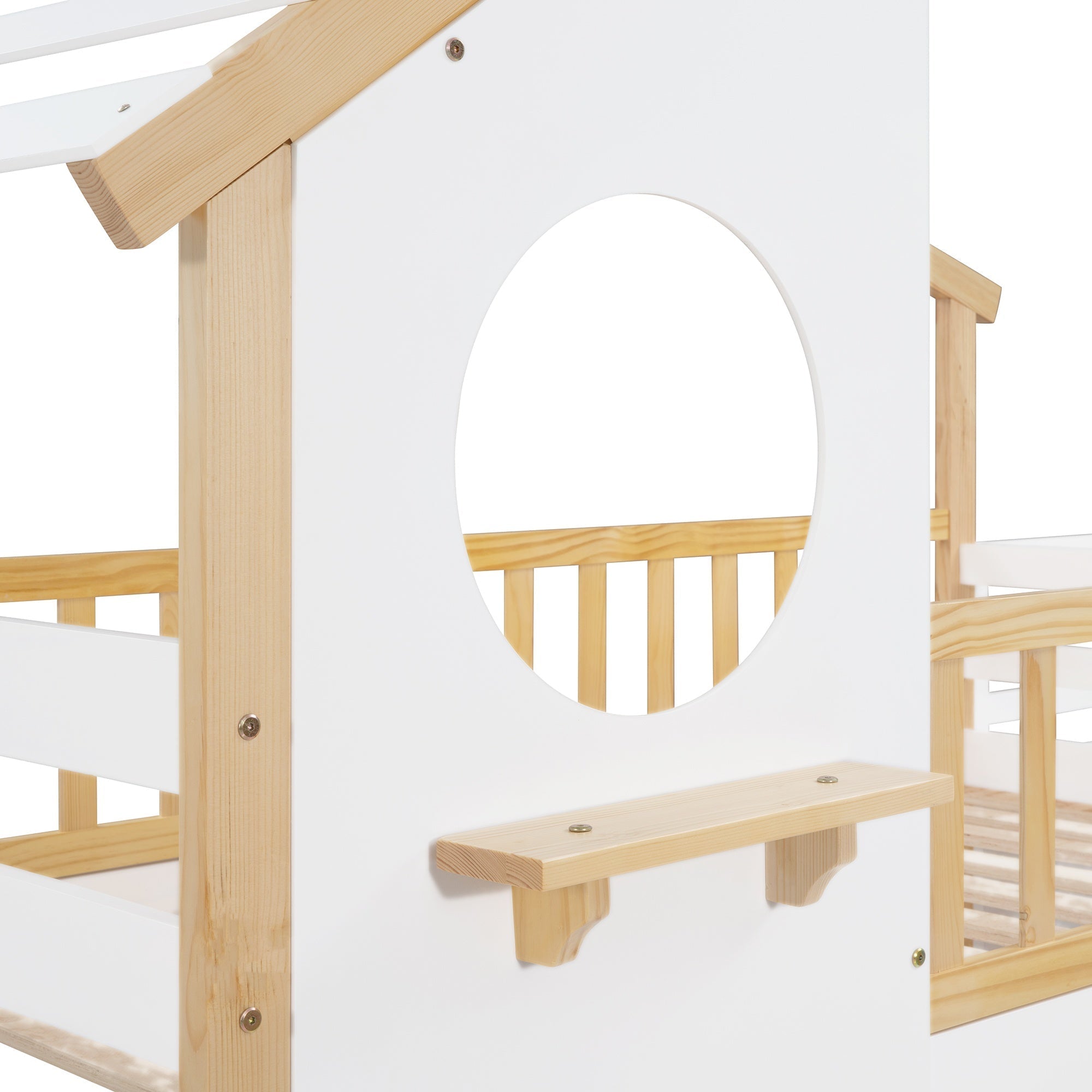 Bellemave® Twin Over Twin Bunk Bed with Stairs, Stairway House Bunk Bed Frame with Storage & Guard Rail - Bellemave