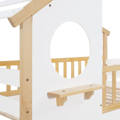Bellemave® Twin Over Twin Bunk Bed with Stairs, Stairway House Bunk Bed Frame with Storage & Guard Rail - Bellemave