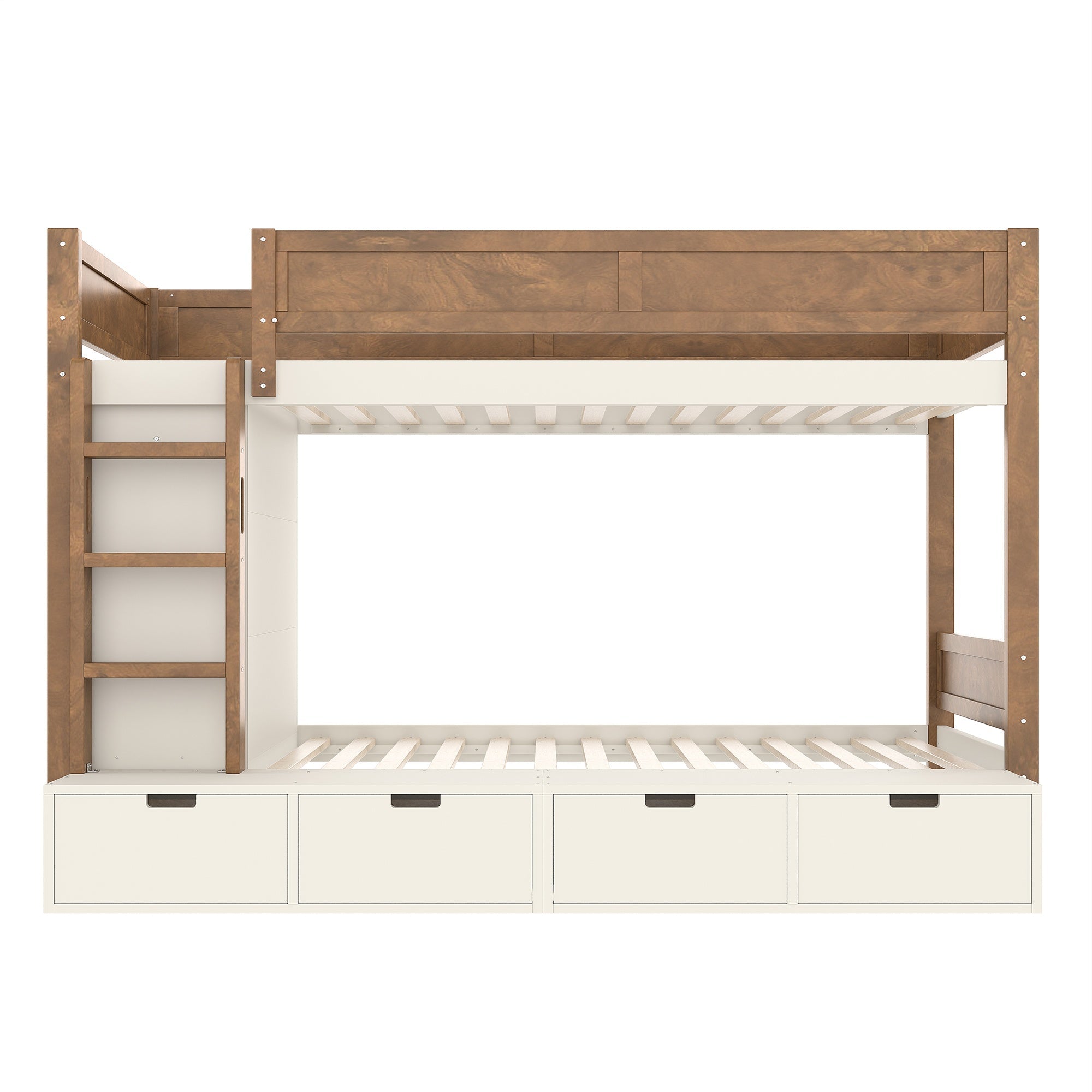 Bellemave® Twin Over Twin Bunk Bed with Storage Drawers,Solid Wood Bunk Bed with Built - in Wardrobe,Storage Shelf and Safety Guardrails for Kids Girls Boys,Beige & Natural - Bellemave