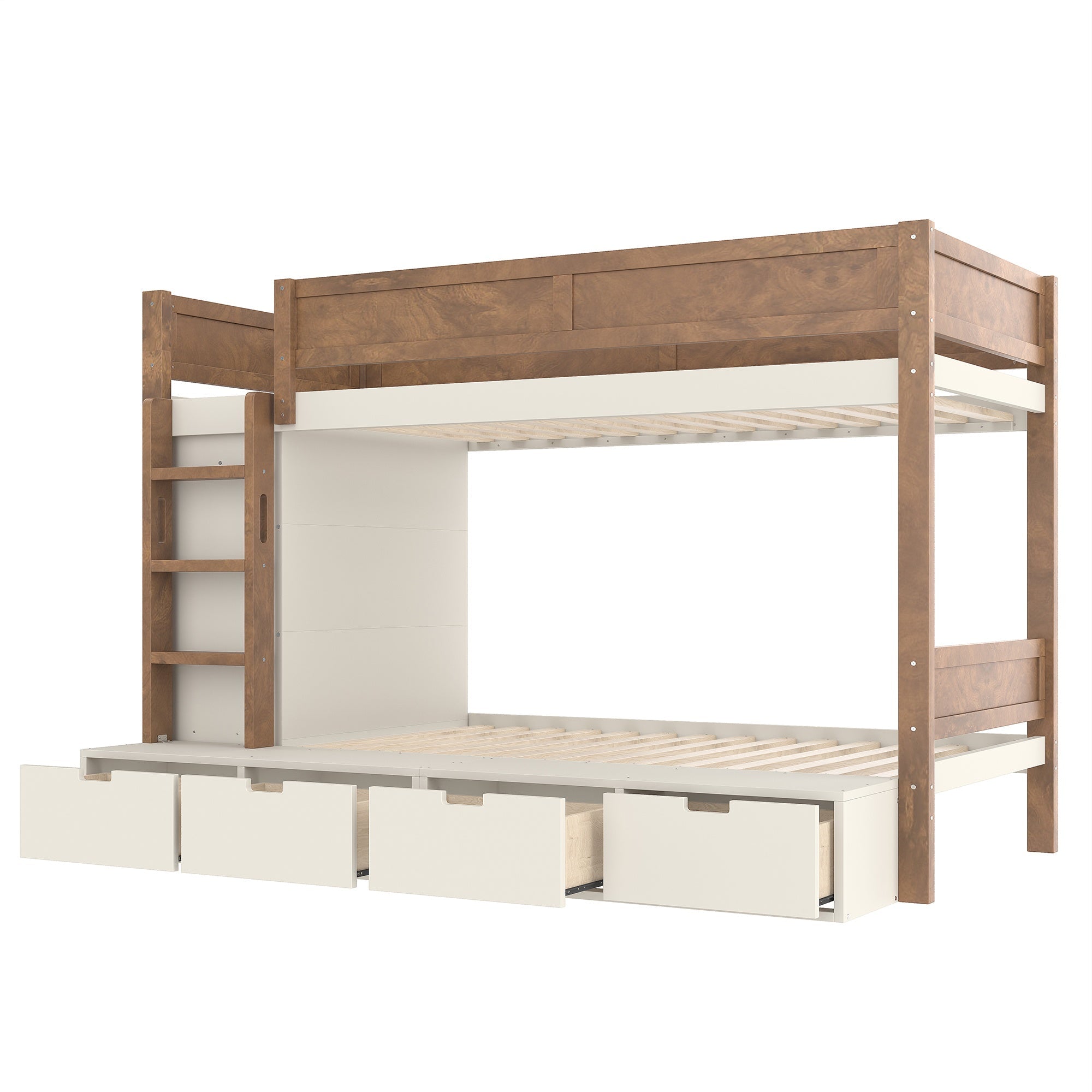Bellemave® Twin Over Twin Bunk Bed with Storage Drawers,Solid Wood Bunk Bed with Built - in Wardrobe,Storage Shelf and Safety Guardrails for Kids Girls Boys,Beige & Natural - Bellemave