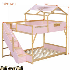 Bellemave® Twin Over Twin & Full Over Full House Bunk Bed with Stairs and 3-Color LED Lights for Kids and Teens - Bellemave