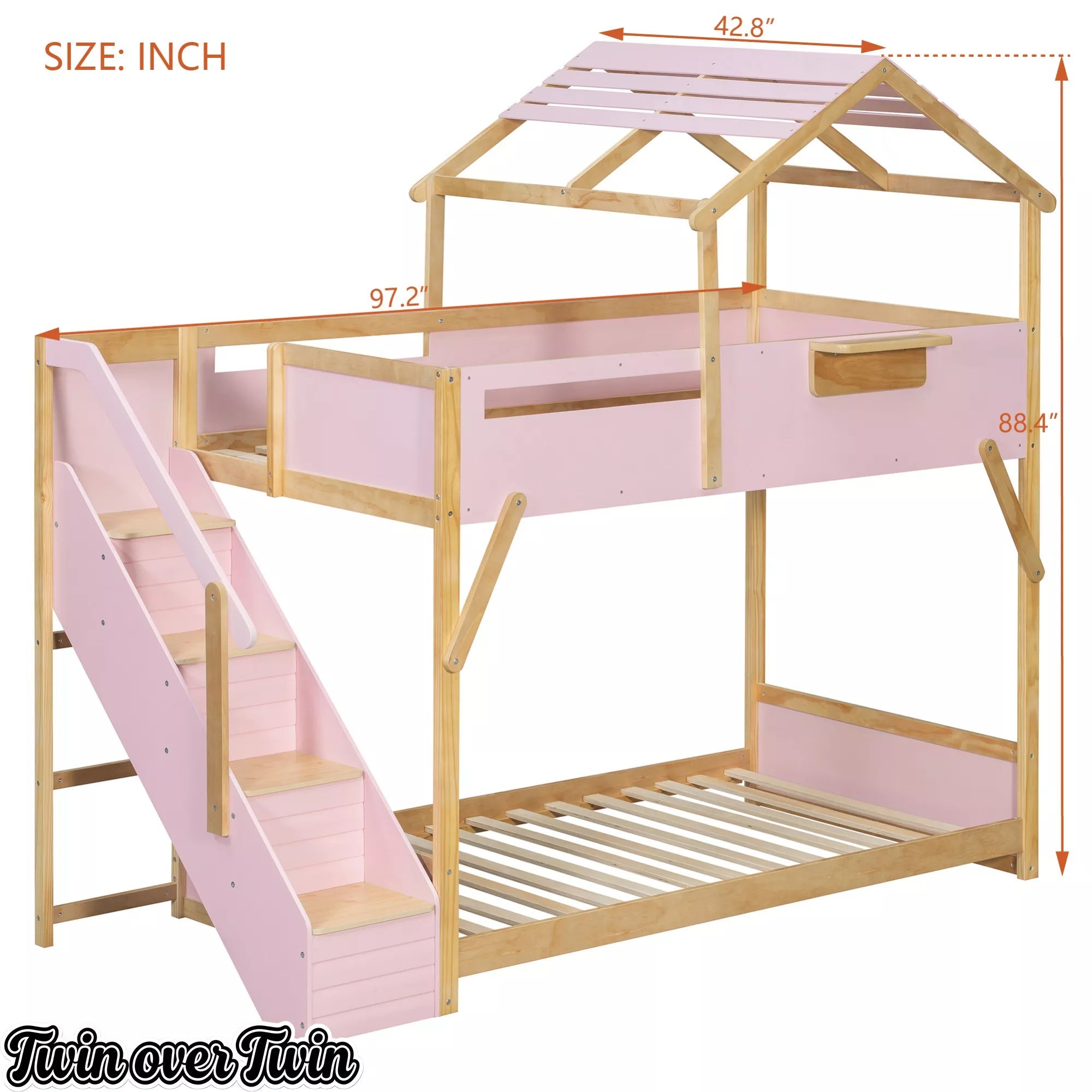 Bellemave® Twin Over Twin & Full Over Full House Bunk Bed with Stairs and 3-Color LED Lights for Kids and Teens - Bellemave