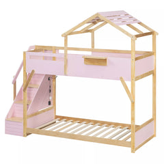 Bellemave® Twin Over Twin & Full Over Full House Bunk Bed with Stairs and 3-Color LED Lights for Kids and Teens - Bellemave