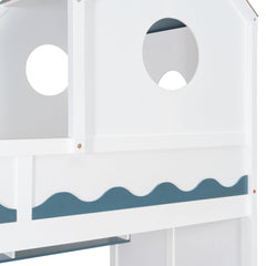 Bellemave® Twin Over Twin House Bunk Bed with Stairs, Storage Drawers, Solid Wood Frame with Roof & Hidden Storage Space Underneath - Bellemave