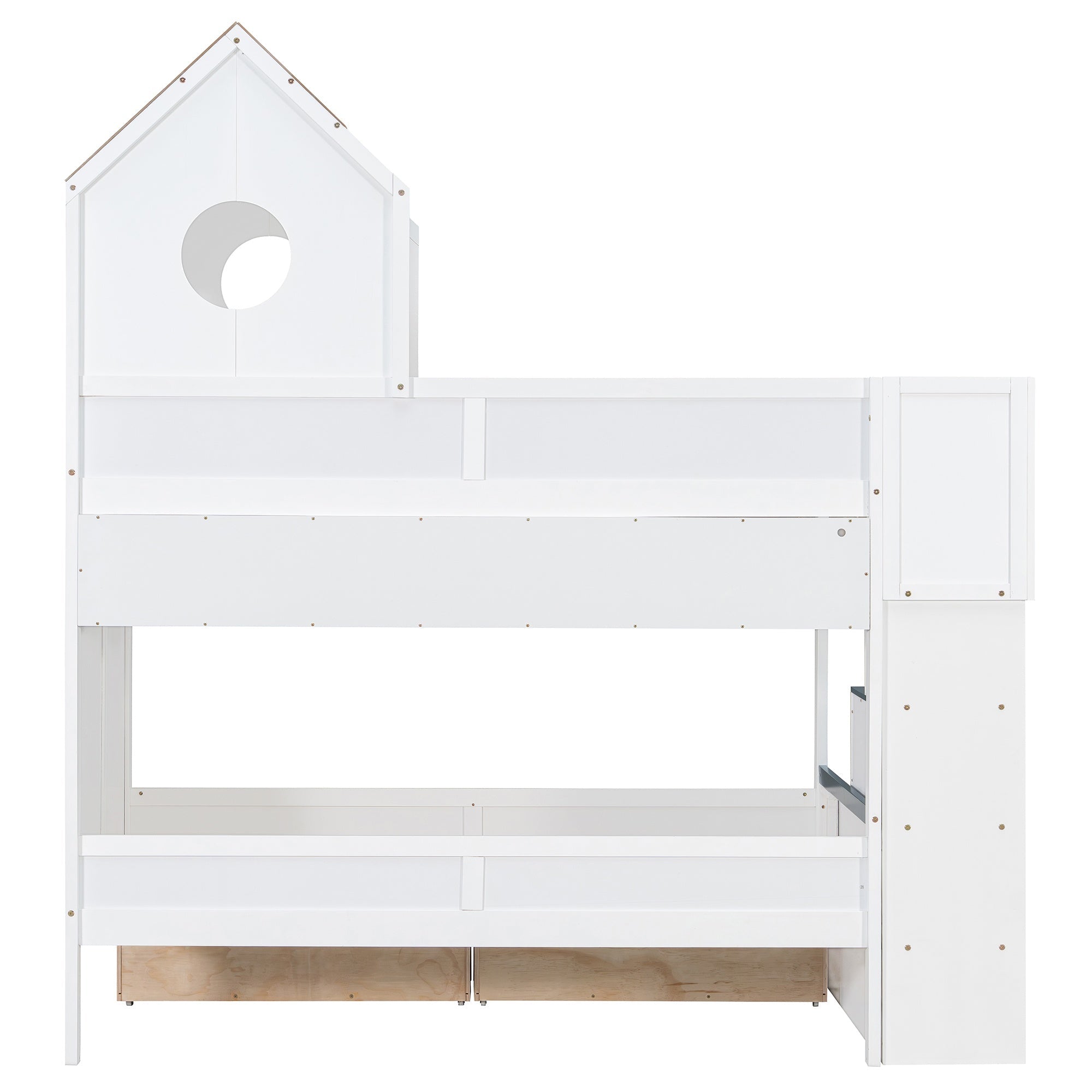 Bellemave® Twin Over Twin House Bunk Bed with Stairs, Storage Drawers, Solid Wood Frame with Roof & Hidden Storage Space Underneath - Bellemave