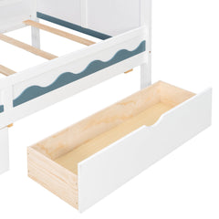 Bellemave® Twin Over Twin House Bunk Bed with Stairs, Storage Drawers, Solid Wood Frame with Roof & Hidden Storage Space Underneath - Bellemave