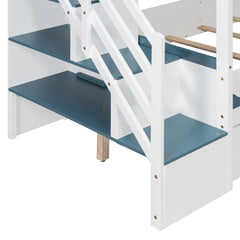 Bellemave® Twin Over Twin House Bunk Bed with Stairs, Storage Drawers, Solid Wood Frame with Roof & Hidden Storage Space Underneath - Bellemave