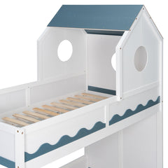 Bellemave® Twin Over Twin House Bunk Bed with Stairs, Storage Drawers, Solid Wood Frame with Roof & Hidden Storage Space Underneath - Bellemave
