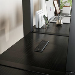 Bellemave® Twin Over Twin Metal Loft Bed with Desk,Wardrobe & Charging Station and Shelves for 2 Kids,Woodgrain - Bellemave