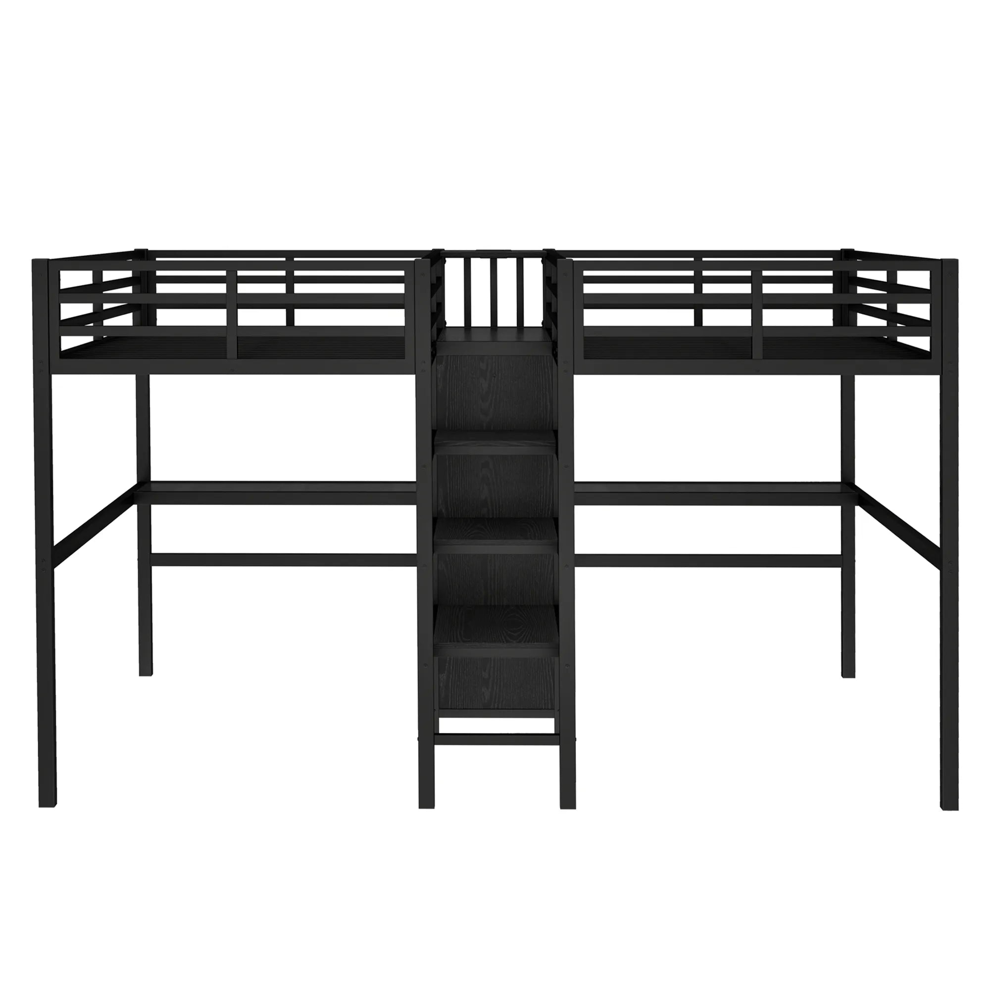 Bellemave® Twin Over Twin Metal Loft Bed with Double Desk, Wardrobe and Shelves with Electrical Outlet - Bellemave