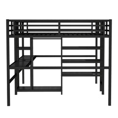 Bellemave® Twin Over Twin Metal Loft Bed with Double Desk, Wardrobe and Shelves with Electrical Outlet - Bellemave