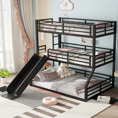 Bellemave® Twin over Twin over Full Heavy - duty Metal Triple Bunk Bed with Slide and Safety Guardrails - Bellemave