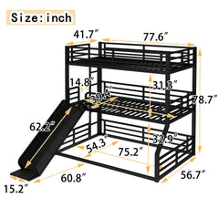 Bellemave® Twin over Twin over Full Heavy - duty Metal Triple Bunk Bed with Slide and Safety Guardrails - Bellemave
