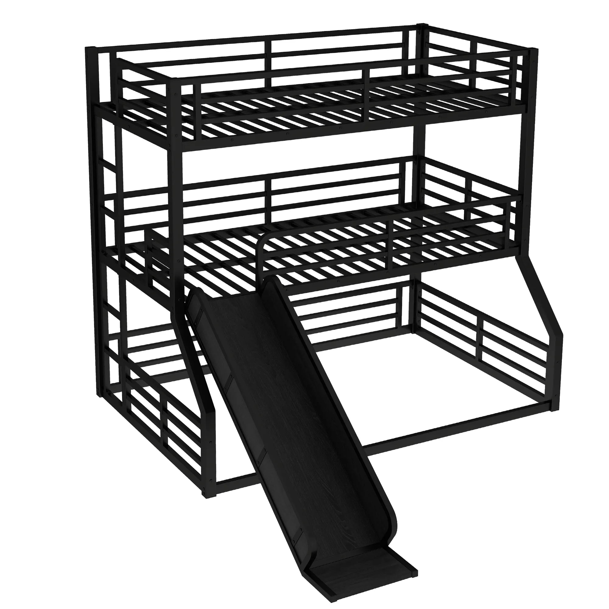 Bellemave® Twin over Twin over Full Heavy - duty Metal Triple Bunk Bed with Slide and Safety Guardrails - Bellemave