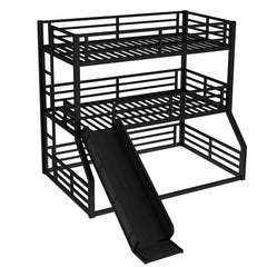 Bellemave® Twin over Twin over Full Heavy - duty Metal Triple Bunk Bed with Slide and Safety Guardrails - Bellemave