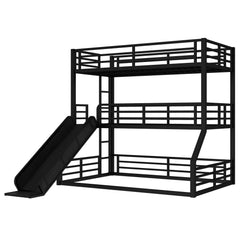 Bellemave® Twin over Twin over Full Heavy - duty Metal Triple Bunk Bed with Slide and Safety Guardrails - Bellemave