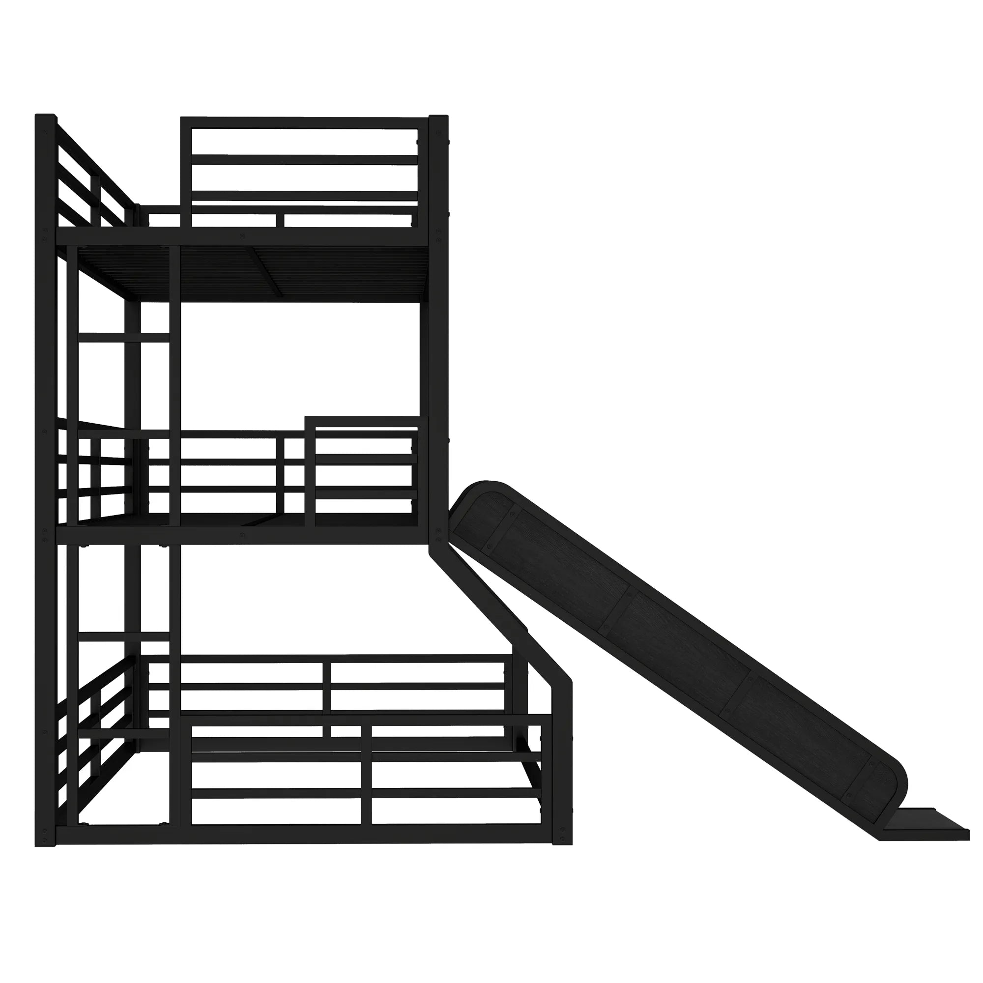 Bellemave® Twin over Twin over Full Heavy - duty Metal Triple Bunk Bed with Slide and Safety Guardrails - Bellemave